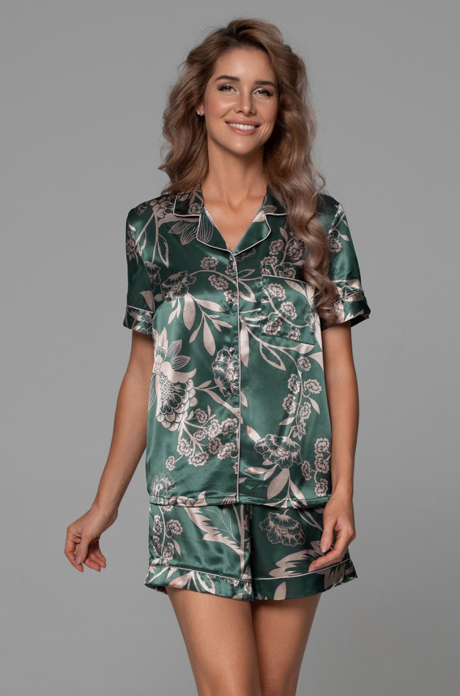 Комплект женский Carmina 4844 'Mia-Amore' - рубашка и шорты, шелковый, изумрудный