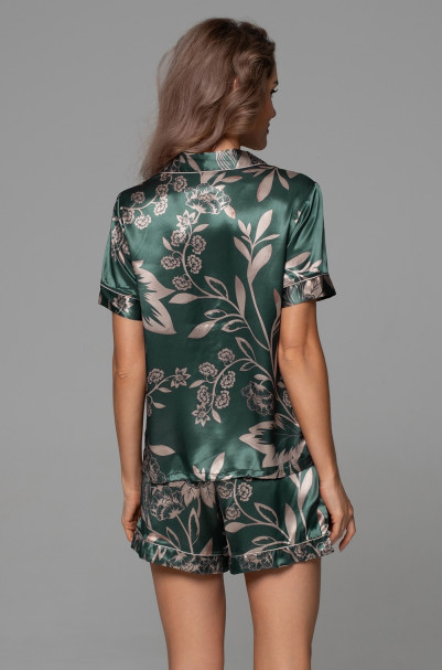 Комплект женский Carmina 4844 'Mia-Amore' - рубашка и шорты, шелковый, изумрудный