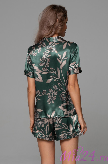Комплект женский Carmina 4844 'Mia-Amore' - рубашка и шорты, шелковый, изумрудный