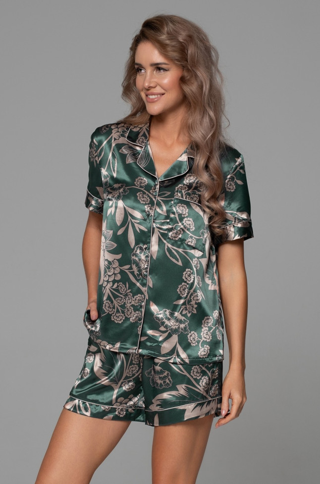 Комплект женский Carmina 4844 'Mia-Amore' - рубашка и шорты, шелковый, изумрудный
