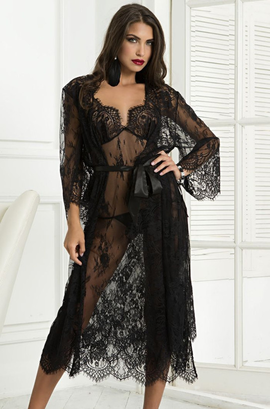 Халат кружевной длинный Mia-Amore "Chanel" 2033 черный