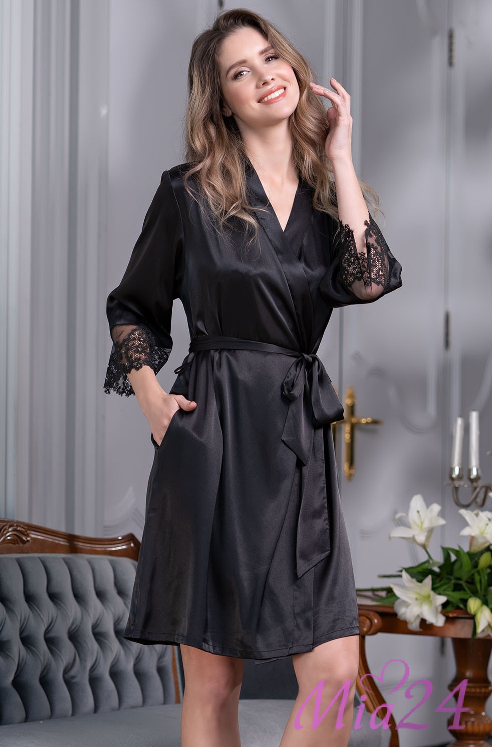 Халат женский шелковый Mia-Amore White Swan 3553 черный – купить по цене  5 680 ₽ в интернет-магазине mia24.ru