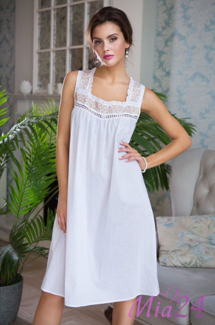 Сорочка из хлопка на широких бретелях Mia-Mia "Helene" 16191 белый с золотом Сорочка из хлопка на широких бретелях Mia-Mia "Helene" 16191 белый с золотом