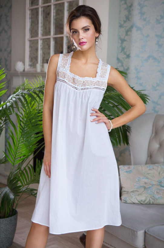 Сорочка из хлопка на широких бретелях Mia-Mia "Helene" 16191 белый с золотом