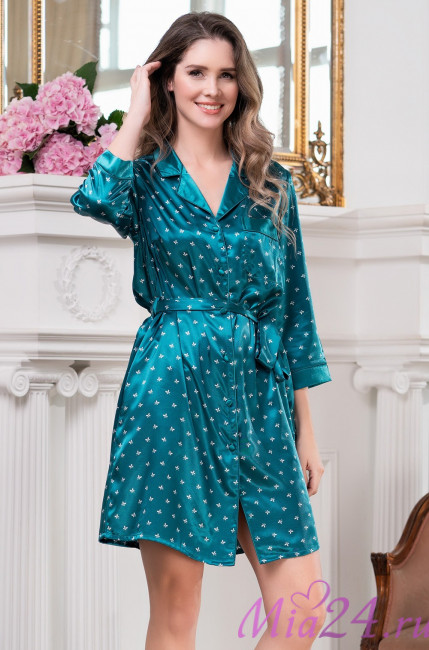 Халат женский на пуговицах Mia-Mella "Clever" 8947 изумрудный Халат женский на пуговицах Mia-Mella "Clever" 8947 изумрудный