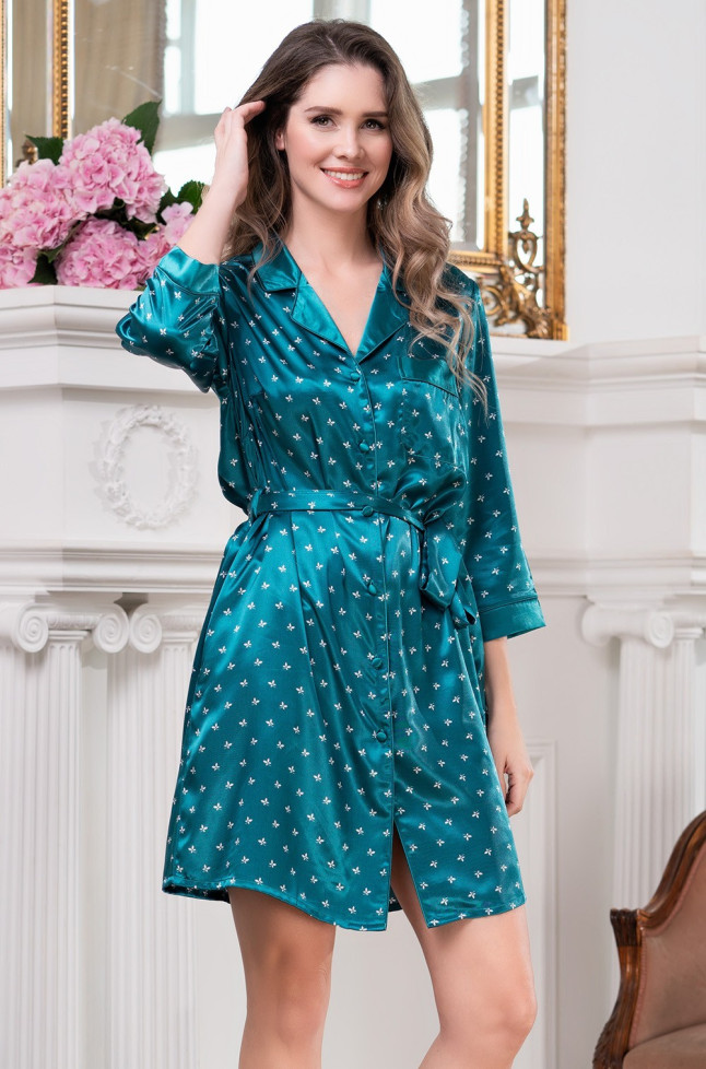 Халат женский на пуговицах Mia-Mella "Clever" 8947 изумрудный