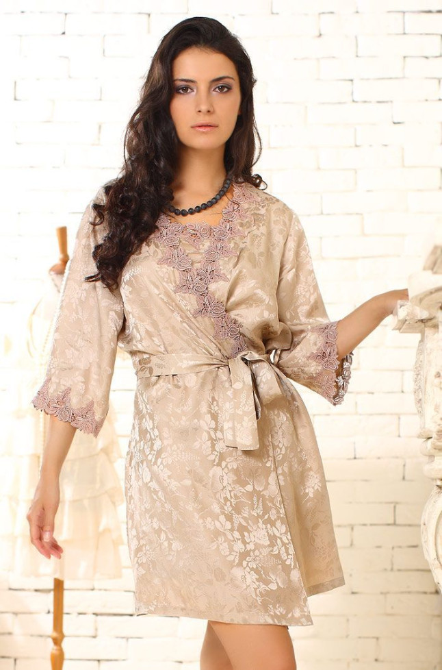 Халат шелковый Mia-Amore "Diana" 5833 бежевый