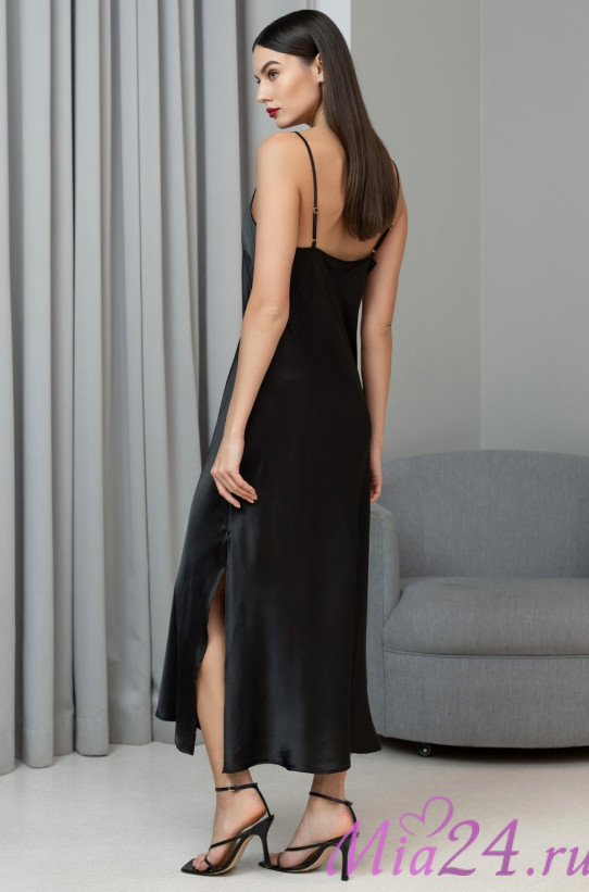 Сорочка длинная женская шелковая Mia-Amore "Jardin" 4028 черный 