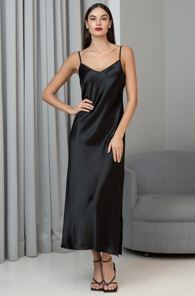 Сорочка длинная женская шелковая Mia-Amore "Jardin" 4028 черный 