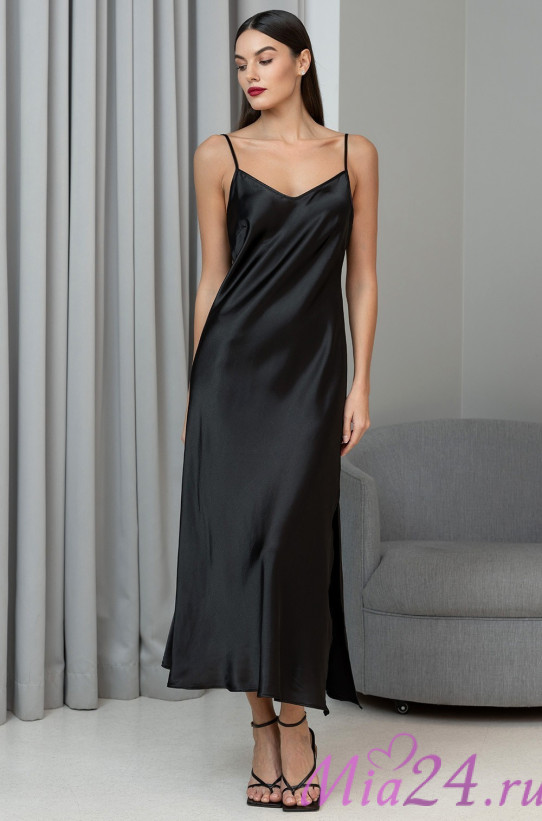 Сорочка длинная женская шелковая Mia-Amore "Jardin" 4028 черный 