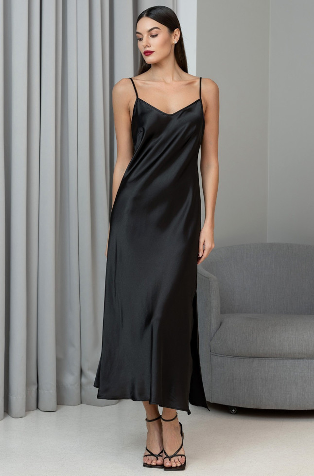 Сорочка длинная женская шелковая Mia-Amore "Jardin" 4028 черный 