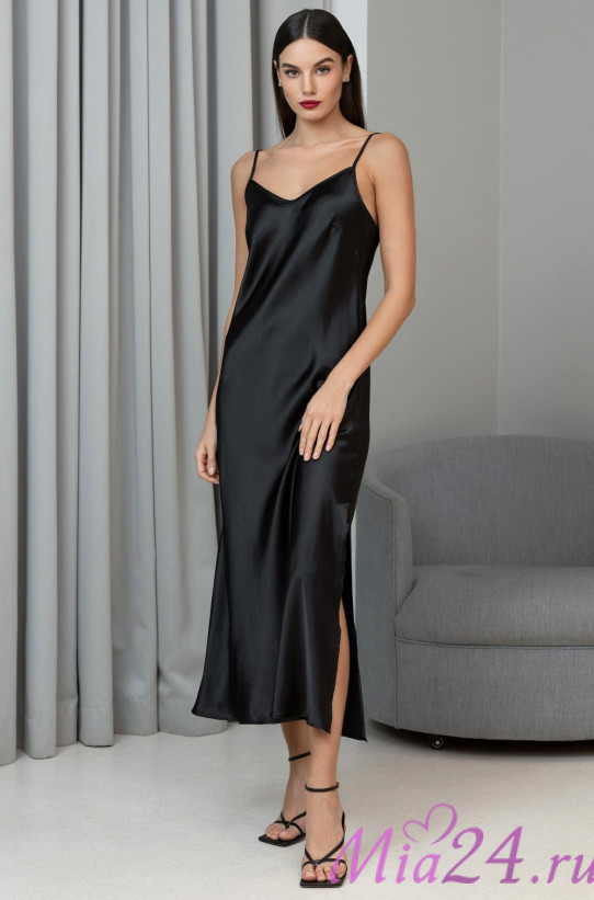 Сорочка длинная женская шелковая Mia-Amore "Jardin" 4028 черный 