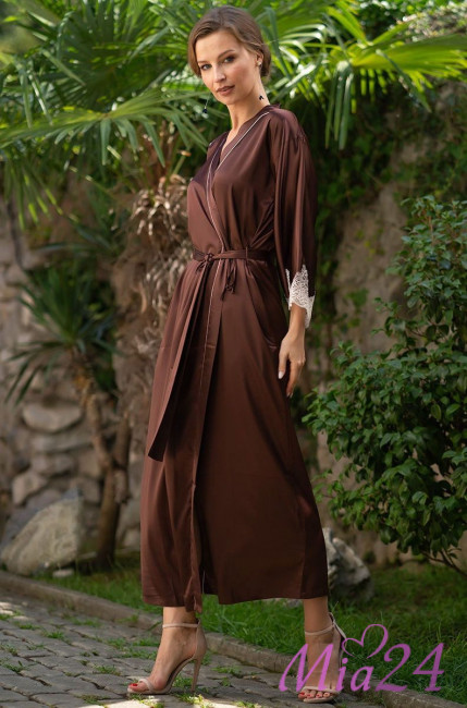 Халат длинный шелковый Mia-Amore "Marilin" 3109 шоколад Халат длинный шелковый Mia-Amore "Marilin" 3109 шоколад