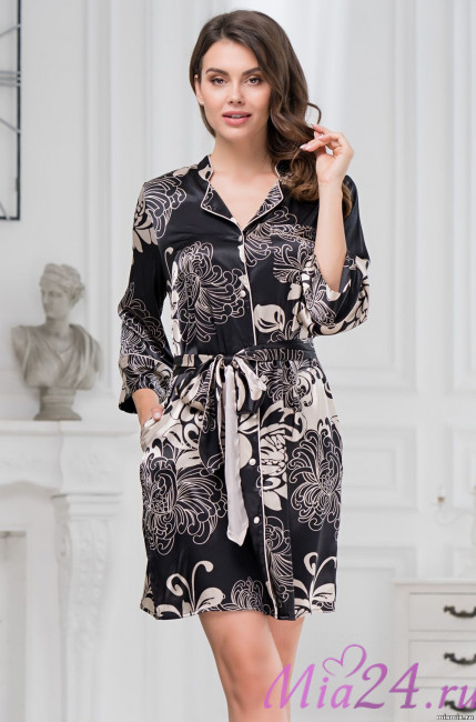 Халат на пуговицах женский Mia-Amore "Da Vinci" 8447 черный Халат на пуговицах женский Mia-Amore "Da Vinci" 8447 черный