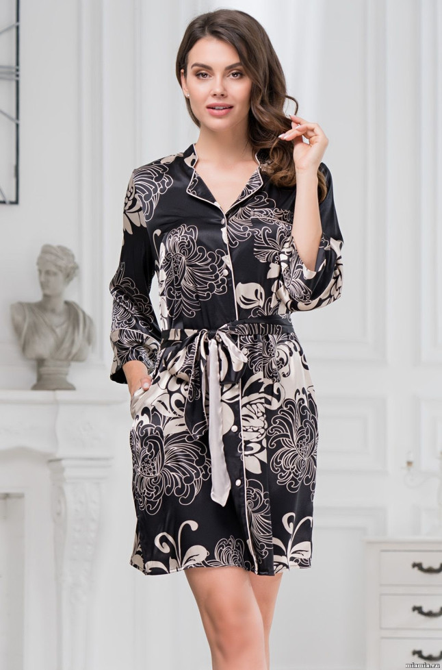 Халат на пуговицах женский Mia-Amore "Da Vinci" 8447 черный 