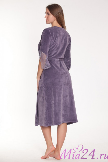 Халат длинный велюровый женский Весталия 3773 лиловый