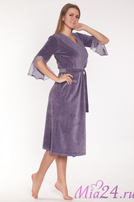 Халат длинный велюровый женский Весталия 3773 лиловый