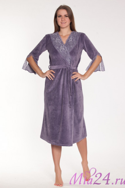 Халат длинный велюровый женский Весталия 3773 лиловый