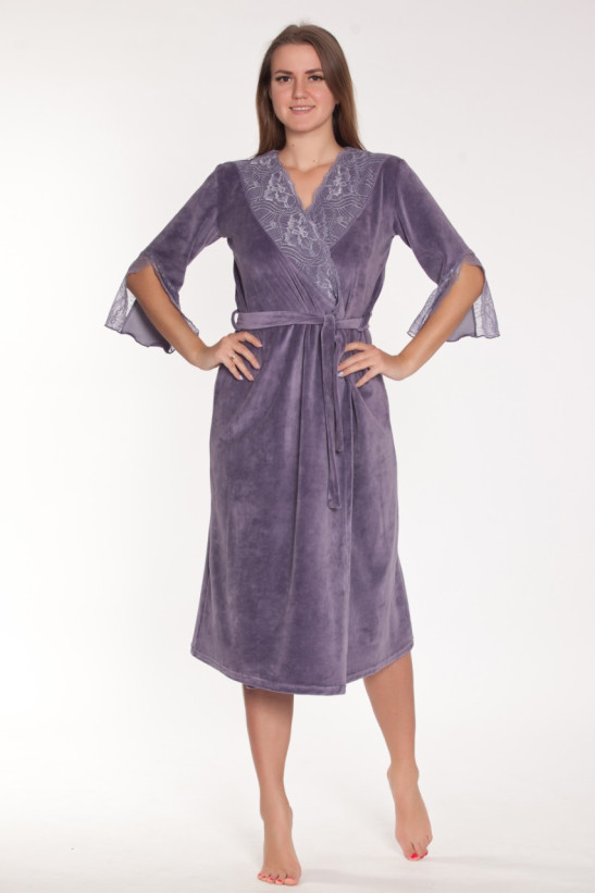 Халат длинный велюровый женский Весталия 3773 лиловый