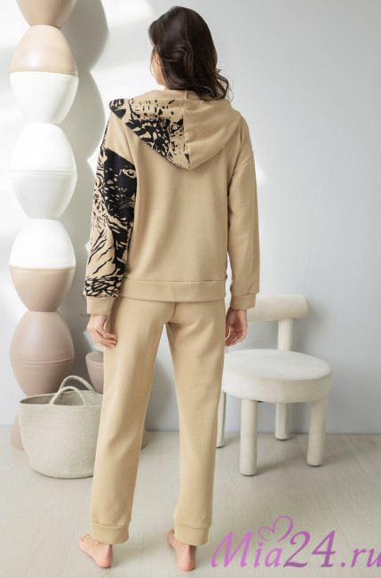 Комплект женский домашний Leo 5006 'Mia-Amore' - худи и брюки, хлопок, цвет песочный 