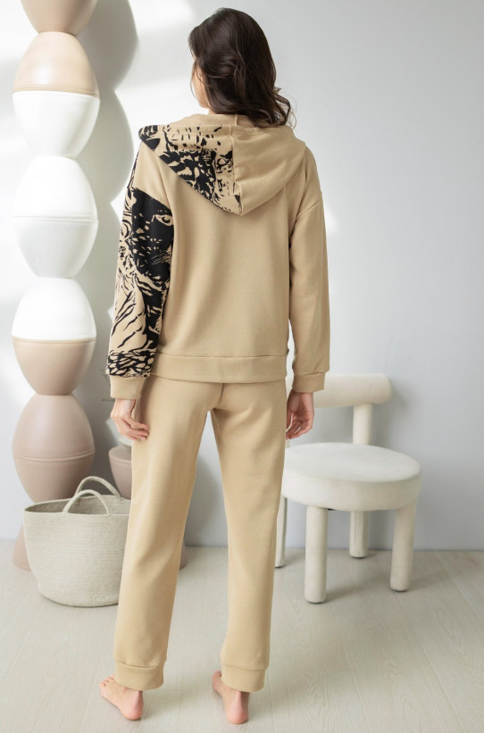Комплект женский домашний Leo 5006 'Mia-Amore' - худи и брюки, хлопок, цвет песочный 
