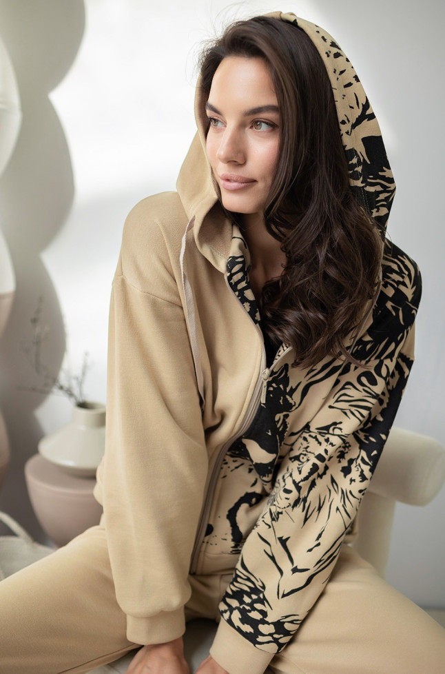 Комплект женский домашний Leo 5006 'Mia-Amore' - худи и брюки, хлопок, цвет песочный 