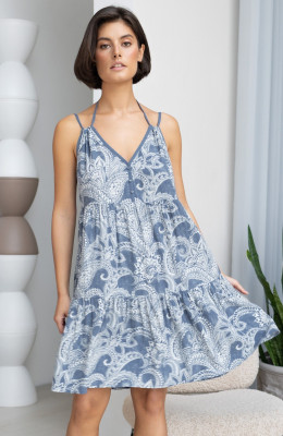 Сарафан короткий женский Pacific Ocean 1970 'Mia-Amore' - на бретелях, из вискозы с принтом