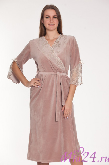 Халат длинный велюровый женский Весталия 3773 кофейный