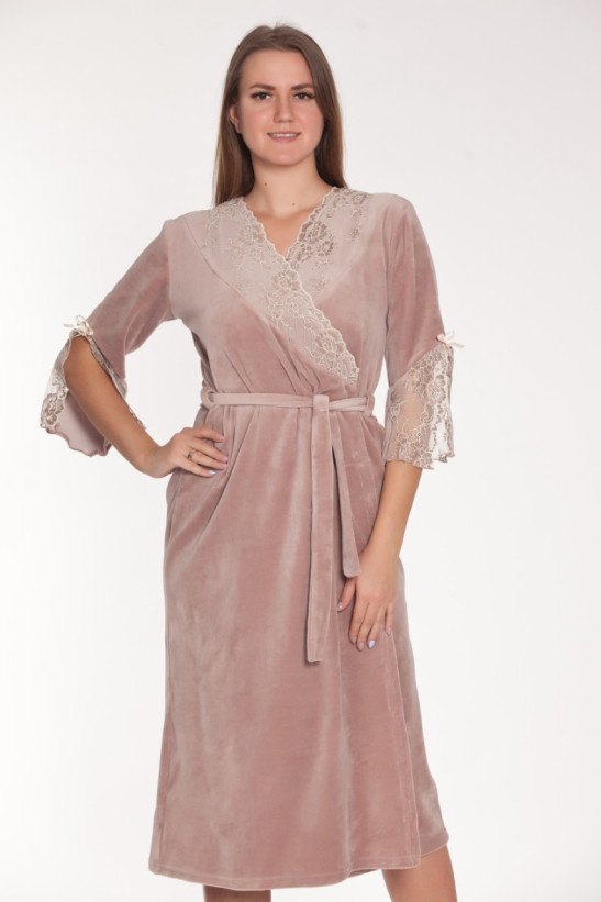 Халат длинный велюровый женский Весталия 3773 кофейный