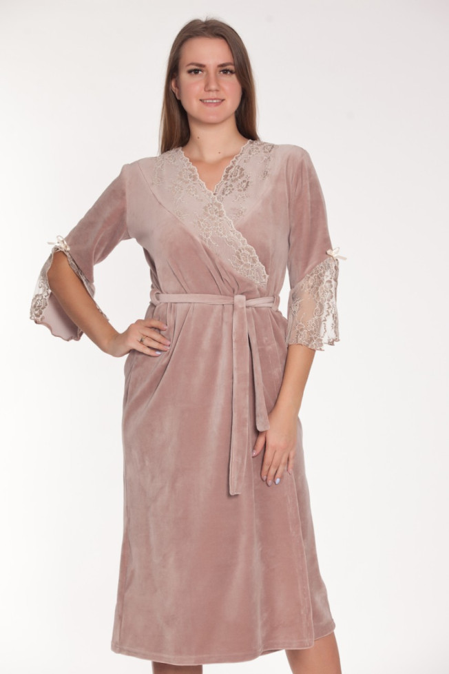 Халат длинный велюровый женский Весталия 3773 кофейный