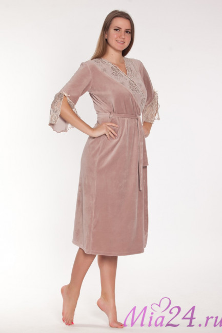 Халат длинный велюровый женский Весталия 3773 кофейный