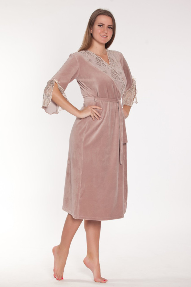Халат длинный велюровый женский Весталия 3773 кофейный