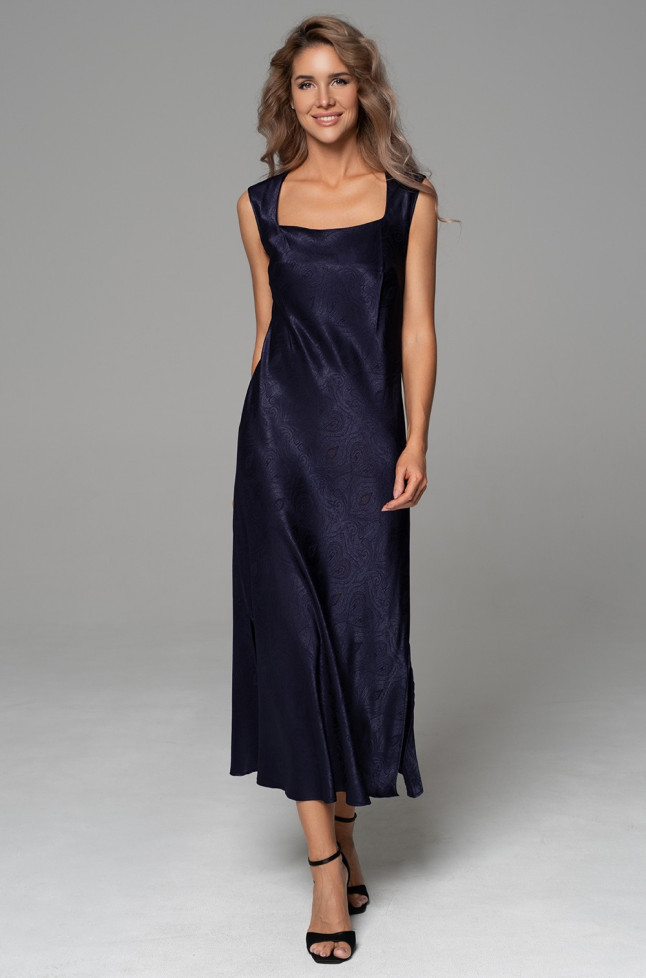 Сорочка длинная женская Anora 4801 'Mia-Amore' - на широких бретелях, жаккард, цвет темно-синий 