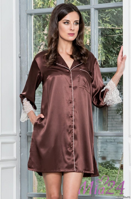 Халат на пуговицах шелковый Mia-Amore "Marilin" 3107 шоколад Халат на пуговицах шелковый Mia-Amore "Marilin" 3107 шоколад