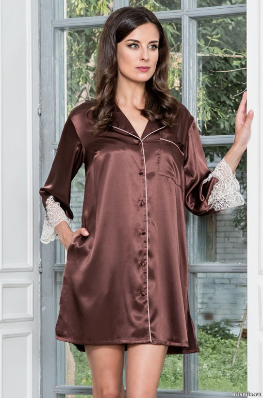 Халат на пуговицах шелковый Mia-Amore "Marilin" 3107 шоколад