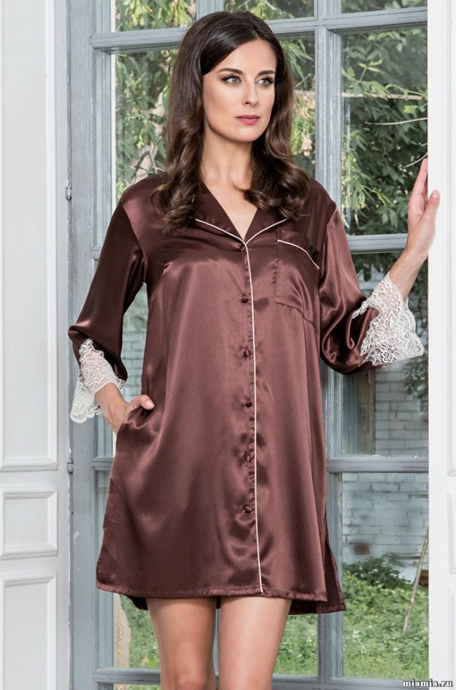 Халат на пуговицах шелковый Mia-Amore "Marilin" 3107 шоколад