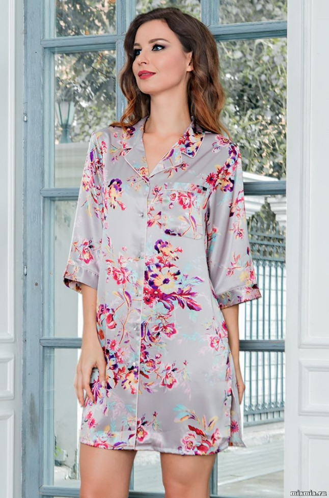 Халат-рубашка на пуговицах шелковый Mia-Amore Grace 3137