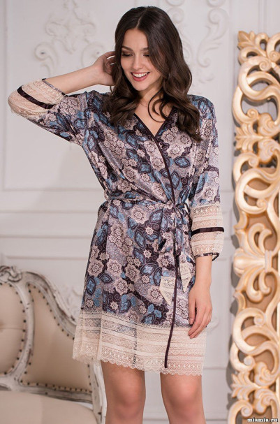 Халат короткий женский шелковый Mia-Amore"Linda" 3283 антрацит