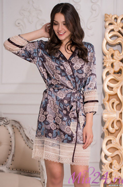 Халат короткий женский шелковый Mia-Amore"Linda" 3283 антрацит Халат короткий женский шелковый Mia-Amore"Linda" 3283 антрацит