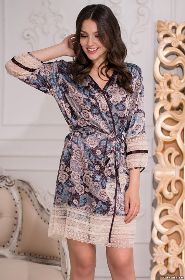 Халат короткий женский шелковый Mia-Amore"Linda" 3283 антрацит