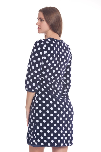 Халат велюровый на пуговицах "Весталия" 3164 синий горох