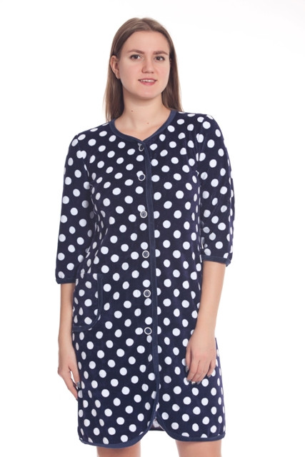 Халат велюровый на пуговицах "Весталия" 3164 синий горох