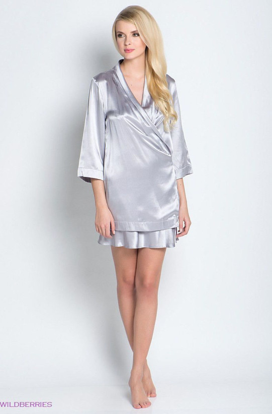 Халат шелковый Mia-Mia 1003 серый