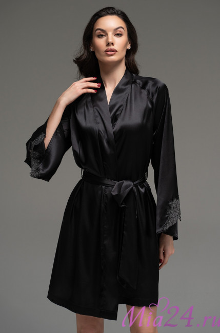 Халат короткий запашной женский Lilirose 4593 'Mia-Amore' - шелковый, черный Халат короткий запашной женский Lilirose 4593 'Mia-Amore' - шелковый, черный