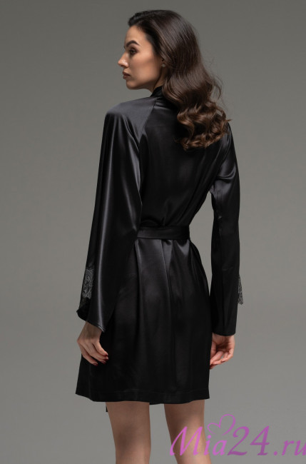 Халат короткий запашной женский Lilirose 4593 'Mia-Amore' - шелковый, черный Халат короткий запашной женский Lilirose 4593 'Mia-Amore' - шелковый, черный