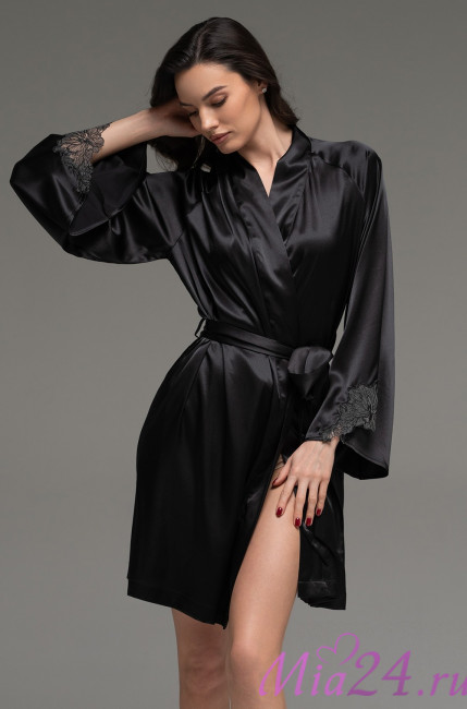 Халат короткий запашной женский Lilirose 4593 'Mia-Amore' - шелковый, черный Халат короткий запашной женский Lilirose 4593 'Mia-Amore' - шелковый, черный