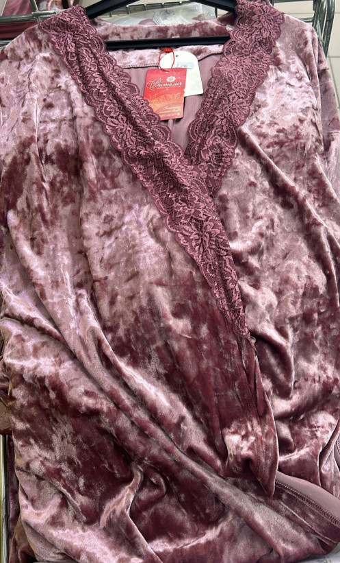 Халат длинный велюровый женский Весталия 3173 розовая пудра