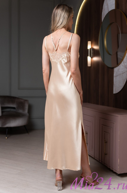 Сорочка длинная женская Lilirose 4594 'Mia-Amore' - из 70% шелка, цвет бежевый