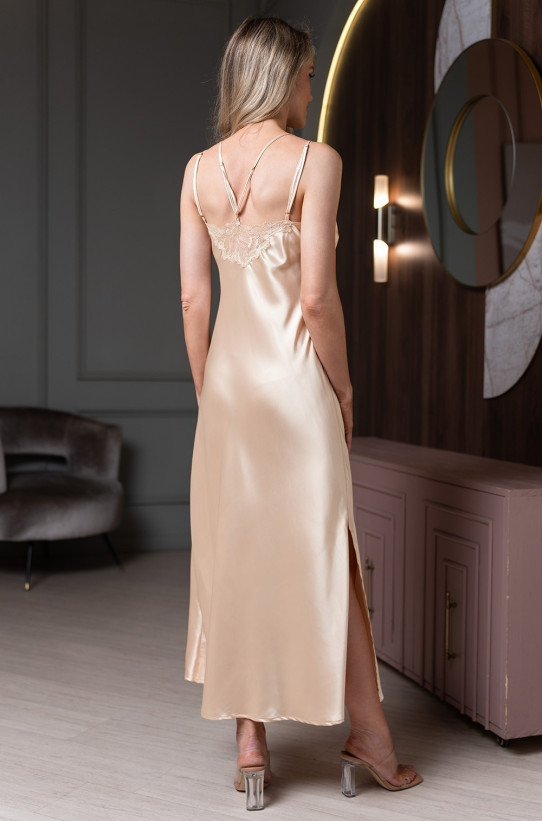 Сорочка длинная женская Lilirose 4594 'Mia-Amore' - из 70% шелка, цвет бежевый