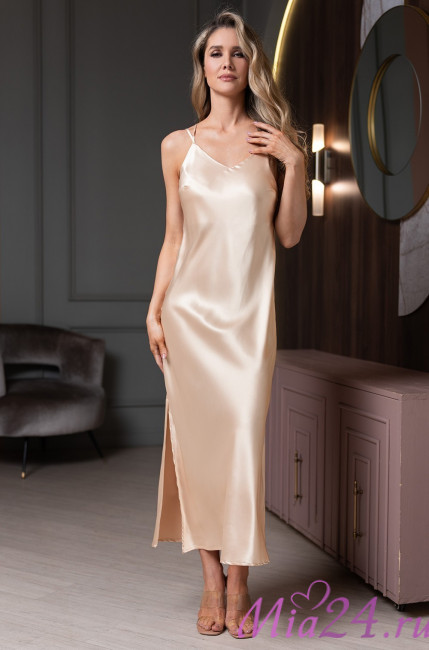 Сорочка длинная женская Lilirose 4594 'Mia-Amore' - из 70% шелка, цвет бежевый